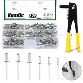 Keadic 226Pcs Heavy Duty Manual Riveter with 6 Sizes Aluminum Blind Rivets Assortment Kit, M2.4 M3.2 M4 M4.8 Silver Tone Pop Rivets and Hand Rivet Gun Tool for Furniture Automotive Metal Work