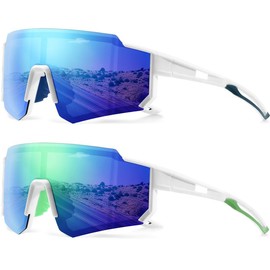 TURBOPEP Polarized Sports Sunglasses for Men and Women, Fishing,Baseball, Running, Cycling, Mountain Bike Sunglass, UV Protection - Color: white/green+white/icy blue