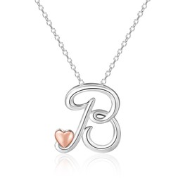 Mesovor Silver Initial Chain for Women, Necklace with Letters Name Pendant and Heart Made of Rose Gold, Jewellery Gifts, 50 cm Chain, Brass, No Gemstone