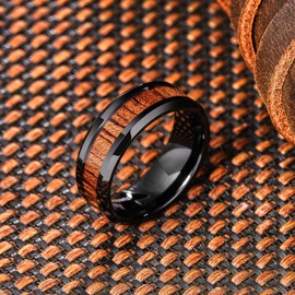 King Will Nature 8mm Black Tungsten Carbide Ring Wood Inlay Wedding Band High Polished Finish Comfort Fit 14.5