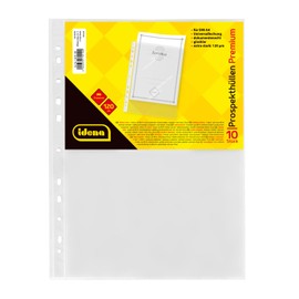 Idena 10010 Document Wallets DIN4, Pack of 10, Made of Polypropylene Film, Film Thickness 0.12 mm, Extra Strong, Indelible, Euro Holes, Transparent, Crystal Clear