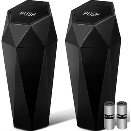 HOTOR Car Trash Can with Lid - 2 Pack, Car Accessories for Interior, Leakproof Vehicle Garbage Can with 30 Attached Trash Bags, Multipurpose Organizers and Storage for Home, Office, Black