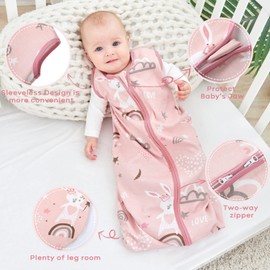 Looxii Baby Sleeping Bag 0.5 TOG 100% Cotton Soft Newborn Sleepsack Unisex Baby Wearable Blanket for Boys and Girls 6-12 Months - Pink