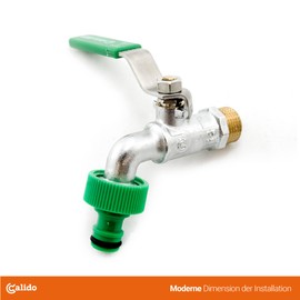 Calido Tap, 1/2 Inch Ball Valve with Garden Hose Coupling, Quick Coupling with Stuffing Socket, Green Lever Handle, Ball Outlet Valve Made of Nickel-Plated Stainless Steel, Easy to Use,