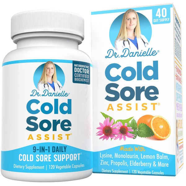 Best Cold Sore Supplement with Lysine and Lemon Balm - Dr. Danielle Cold Sore Assist - 120 Capsules