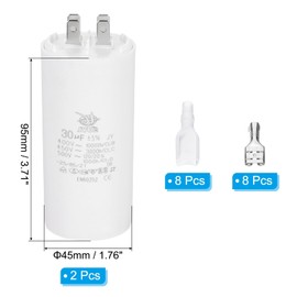 PATIKIL CBB60 30uF Run Capacitor,2 Pcs AC450V 4 Pin Double Insert with Sheath Spring, White