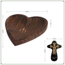Prayer Bowl Set with Cards, Heart Prayer Bowl Wooden with Cross, Christian Gifts for Women Men, Heart Shaped Decor Bowl, Birthday, Retirement, Religious, Easter Gift for Mom Dad (Aged)