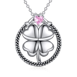 ONEFINITY Four-Leaf Clover Lucky Necklace 925 Sterling Silver Irish Celtic Heart Claddagh Round Pendant Jewelry for Women Girls