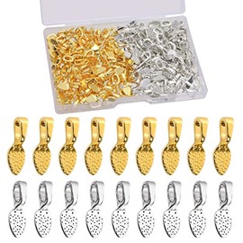 BENBO 200 Pieces Oval Jewelry Glue On Earring Bails Pendants Spoon DIY Oval Jewelry Scrabble Glue On Bails Charms Earring Bail for Fitting Glass Cabochon Tiles Jewelry Marking with Box (Silver & Gold)