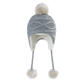 Home Prefer Toddler Girls Winter Hat with Earflaps Knitted Hat for Kids Pom Beanie Fuzzy Peruvian Hat (Small, Gray)