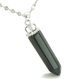BestAmulets Amulet Crown Bail Black Agate Crystal Point Spiritual Powers Pendant 18 Inch Necklace