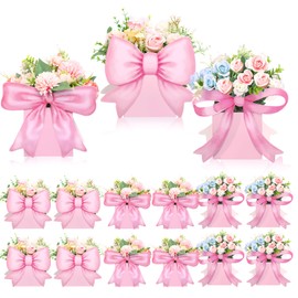 Hushee 12 Sets Baby Shower Centerpieces for Tables Elephant Bear Pink Bow Baby Shower Table Decorations 3D Boxes for Boys Girls Birthday Gender Reveal Tea Party Supplies(Pink Bow)