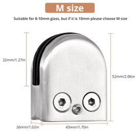 Kamtop Stainless Steel Glass Clamp 8 x Glass Clamp Holder 304 Stainless Steel Clamp Holder Glass Holder Terrain Flat Connection Glass Clip Size M for 9-10 mm Glass