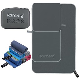 Rainberg 3PK Microfibre Sports Towel, Fast Drying, Super Absorbent, Ultra-Compact, Great for Camping, Gym, Beach and Swimming (Dark Grey)