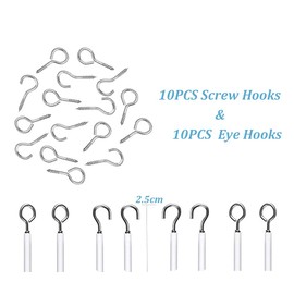 Anbt Curtain Wire,10 Meters (32FT) Hanging Cord Kit with 10 Pairs of Hooks & Eyes Picture Hanging Wire for Net Curtain Rods