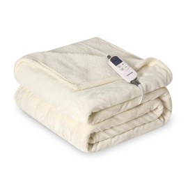 Cozorbt Heat Blanket 72”x84” Full Size,Soft Flannel & Sherpa Reversible Electric Blanket with 10 Heat Settings,12 Timer Setting and 8 Hours Auto-Shut Off,ETL Certified Machine Washable,Ivory