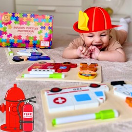 Wooden Puzzles 3D Montessori - Wooden Jigsaw Puzzle - Learning Educational Toys - Toddler Puzzle Vehicle Ages 3-4-5 Year Old - Christmas Birthday Boy & Girl Gift Toys with Box - 3 Pack