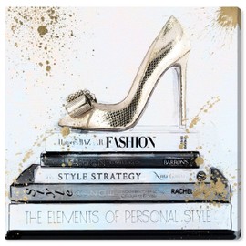 The Oliver Gal Artist Co. Fashion and Glam Wall Art Canvas Prints 'Gold Shoe' Home Décor, 24" x 24", Black
