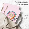 Qnhij Pink Boho Inspirational Spiral Notebook 5.5x8.3, Rainbow Floral Positive