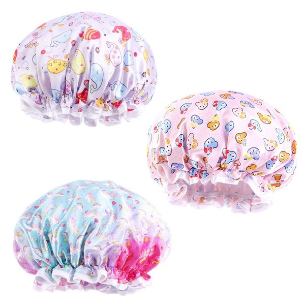YSJCHEBS 3 Pieces Baby Shower Caps,Kids Shower Caps,Girls Shower Caps,Boys