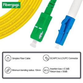 Fibergaga-0.5m(1.6ft) OS2 LC/UPC to SC/APC Fiber Patch Cable Single Mode Fiber, Simplex, Length Option: 0.5M(1.6ft)-50m(164ft) 9/125µm 2.0mm Cable Diameter Fiber Optic Cable, OS1/OS2 Compatible