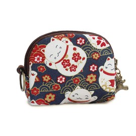 Mini Wallet, Coin Purse, Coin Case, Zipper Type, 3 Colors, Compact Storage Pouch, Japanese pattern canvas