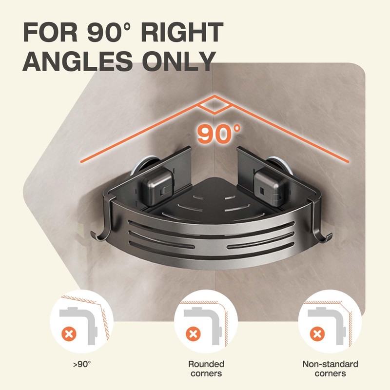 Lekesky Shower Shelf, No Drilling Corner, Strong Suction Cups, Aluminium