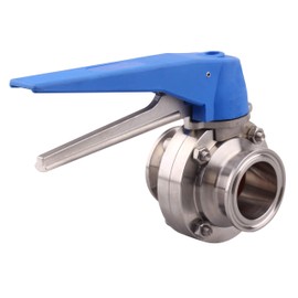 DERNORD Butterfly Valve with Blue Trigger Handle Stainless Steel 304 Tri Clamp Clover (1.5 inch Tri Clamp Butterfly Valve)