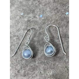 Handmade Sterling Silver Blue Freshwater Pearl Dangle Earrings, Dainty Earrings