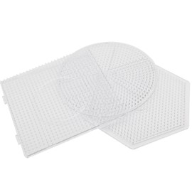 H&W 3PCS 5mm Fuse Beads Boards, Large Clear Pegboards Kits, Hexagon & Square & Round, with Gift 4 Lroning Paper (WA3-Z2)