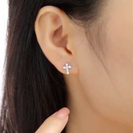 Moissanite Studs Earrings, Lab Created Diamond Earrings Cross Sterling Silver Stud Earring for Women