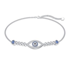 Dorunmo Blue Evil Eye Bracelet 925 Sterling Silver Evil Eye Protection Bracelet Beach Jewelry for Women Wife Girlfriend