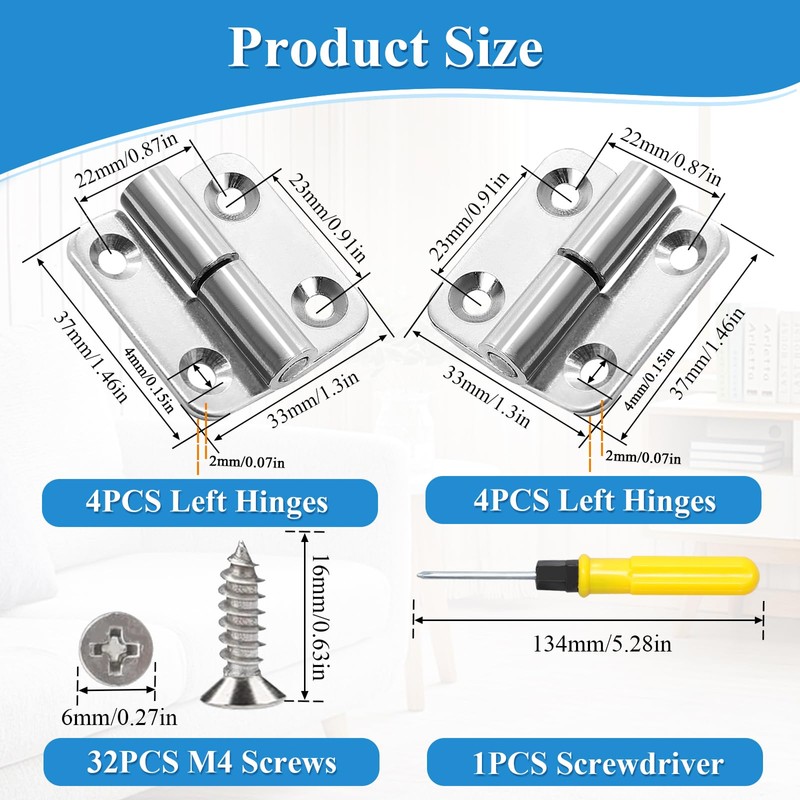 Pack of 8 Lifting Hinges 304 Stainless Steel, 37 x