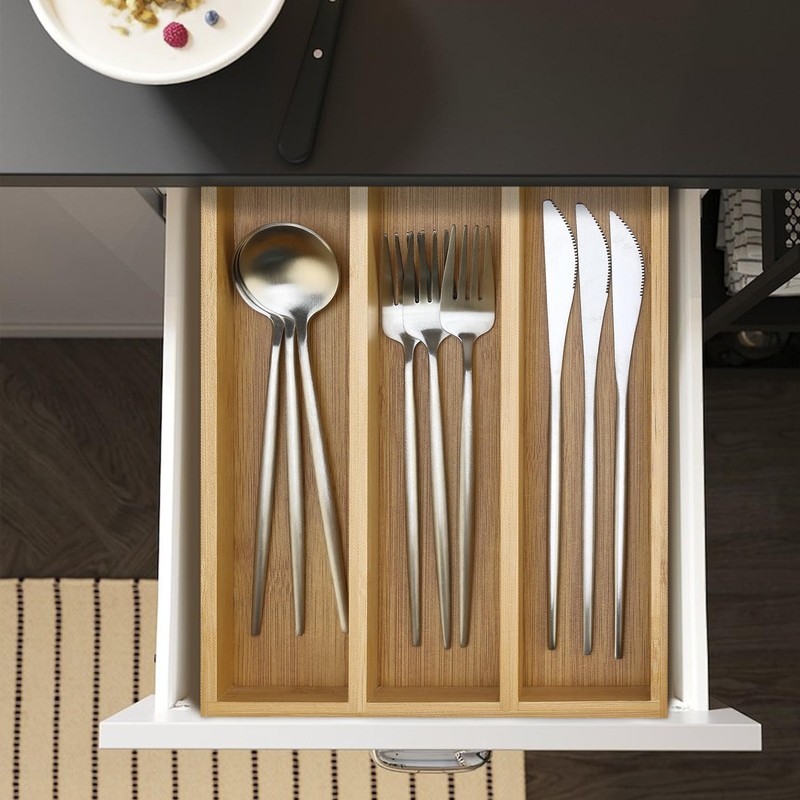 Hilislog Small Silverware Drawer Organizer Kitchen Utensils Bamboo Cutlery Tray