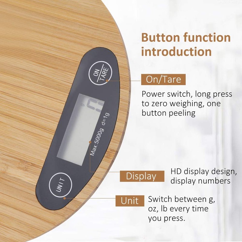 Digital Kitchen Scale Round Bamboo Electric Meat Food Weighing Scale