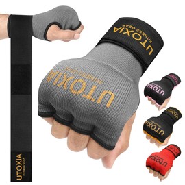 UTOXIA Boxing Inner Gel Gloves – Hand Wraps for Combat Sports, Pro Grip Elasticated Inner Gloves for Men & Women (Grey, L)