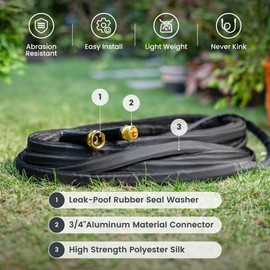 Giraffe Tools Garden Hose 50FT Lightweight Lay Flat Water Hose Kink Free Flexible Hose with 9 Spray Function Nozzle（Black）
