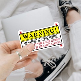3 Pcs Warning! I'm Allergic to Stupid People!, Funny Sarcasm Stickers, Sassy Bumper Stickers for Adults, Anti Social - Vinyl Sticker 3x3 for Water Bottles Laptop Phone Car Helmet Hard Hat