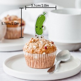 18pcs Green Glitter Cute Cartoon Cucumber Dessert Cupcake Topper Pick for A Big Dill Vegetable Fruit Funny Pickle Theme Decor Supplies Men Women Birthday Anniversary Wedding Party Decoration
