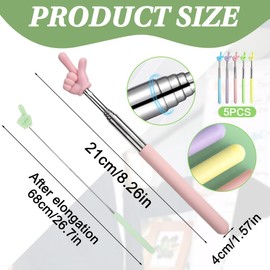 HABNI Pack of 5 Extendable Stainless Steel Children's Extendable Pointer Stick Colourful Finger Shape Pointer Stick Telescopic Teacher Pointer for Teaching Presentations Lectures Readings