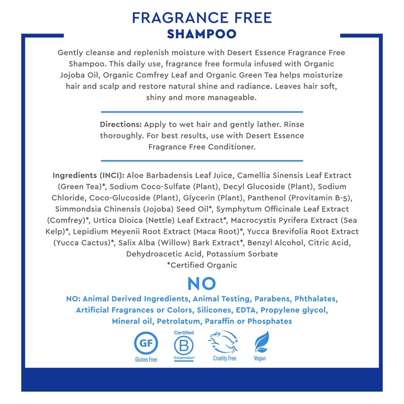 Desert Essence Fragrance Free Shampoo – 8 fl oz –