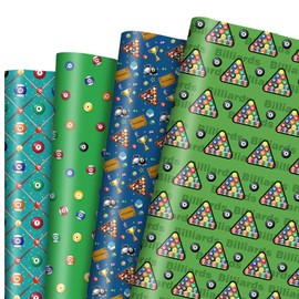 Pool Ball Wrapping Paper 12 Sheets Billiard Themed Designs Gift Wrap for Pool Players,Game Room,Party Supplies,20"×28"