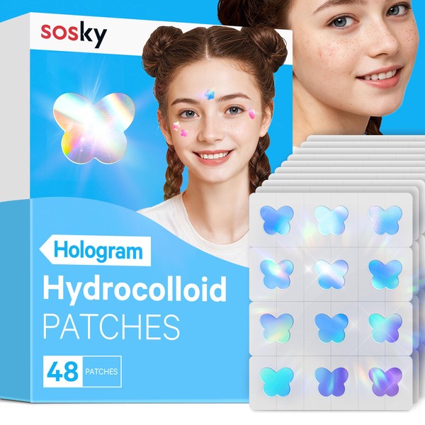 Sosky Hologram Pimple Patches for Face, Hydrocolloid Acne Patches with