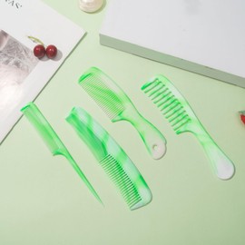 4 PCS Hair Comb Set, Wide-Tooth, Fine-Tooth, Rat Tail, and Dual Comb for Men and Women (Green, One size)