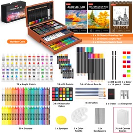 Soucolor Arts and Crafts for Kids Ages 8-12, 192-Pack Deluxe Art Set Coloring Drawing Painting Supplies Art Kit with Acrylic Pad, Watercolor Pad, Sketch Book, Canvases, Acrylic Paint, Crayons, Pencils