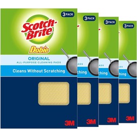 3M Scotch-Brite Dobie All Purpose Pads, 3Count (Pack of 4) Total 12 Pads