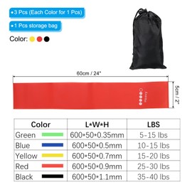 PATIKIL Resistance Bands Set, 3 Pack Elastic Workout Bands with 3 Resistance Levels, Towel Bands for Beach Chairs Cruise, Black Yellow Red