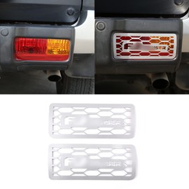 DIYUCAR Fit For Toyota FJ Cruiser 2007-2021 Car Rear Fog Lamp Garnish Cover Exterior Parts Aluminum Alloy Set of 2 with Logo (Silver)