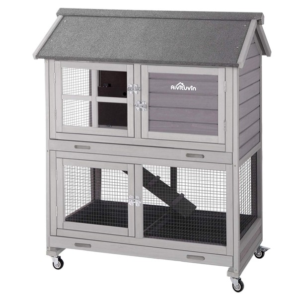 Aivituvin [Upgrade Version] Rabbit Hutch Bunny Hutch, Rabbit Cage with Two No Leak Trays, Indoor & Outdoor Cage for Bunny, Upgraded Bottom Wire Netting