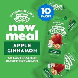 Proper Good Apple Cinnamon Overnight Oats - Delicious Healthy Breakfast with 15g Protein per Serving - Easy Meals, Natural Ingredients - Perfect for Quick and Satisfying Mornings - Pack of 10